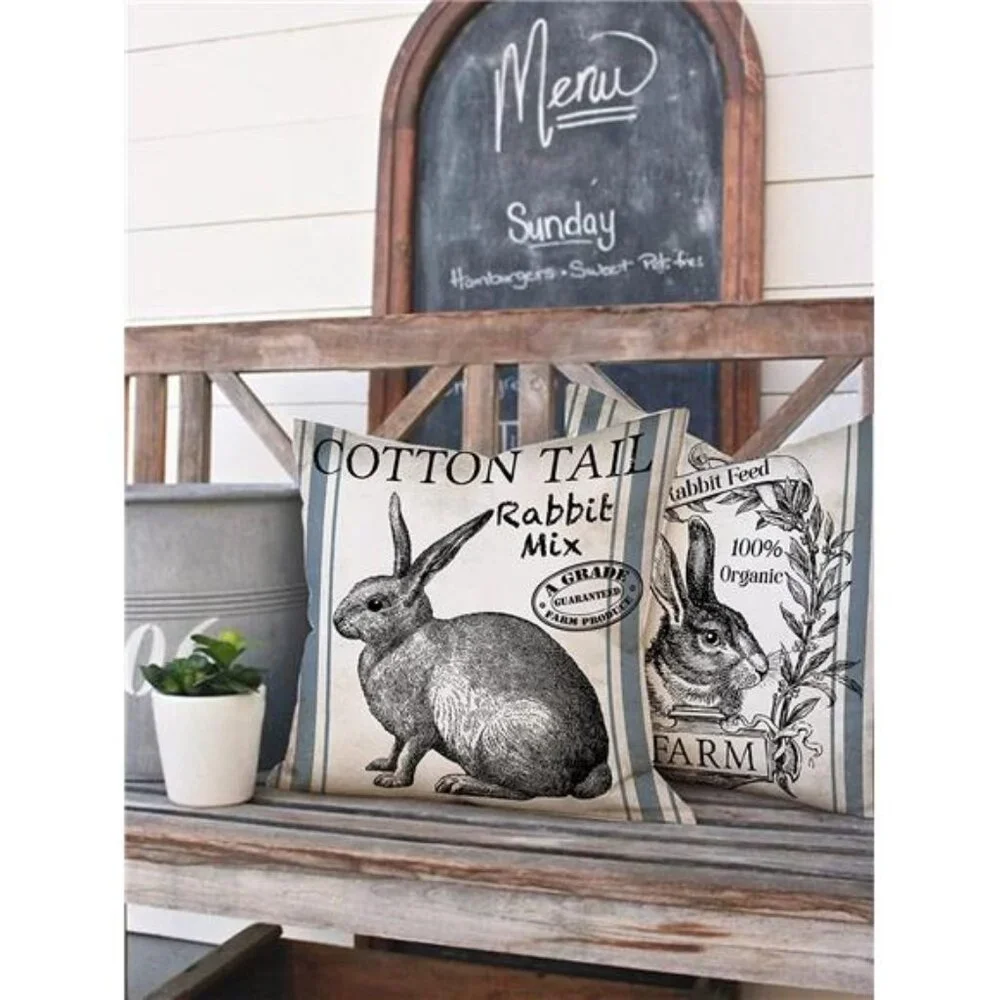 Vintage Farmhouse Bunny Throw Pillow Covers Retro Farm Rabbit Feed Home Décor